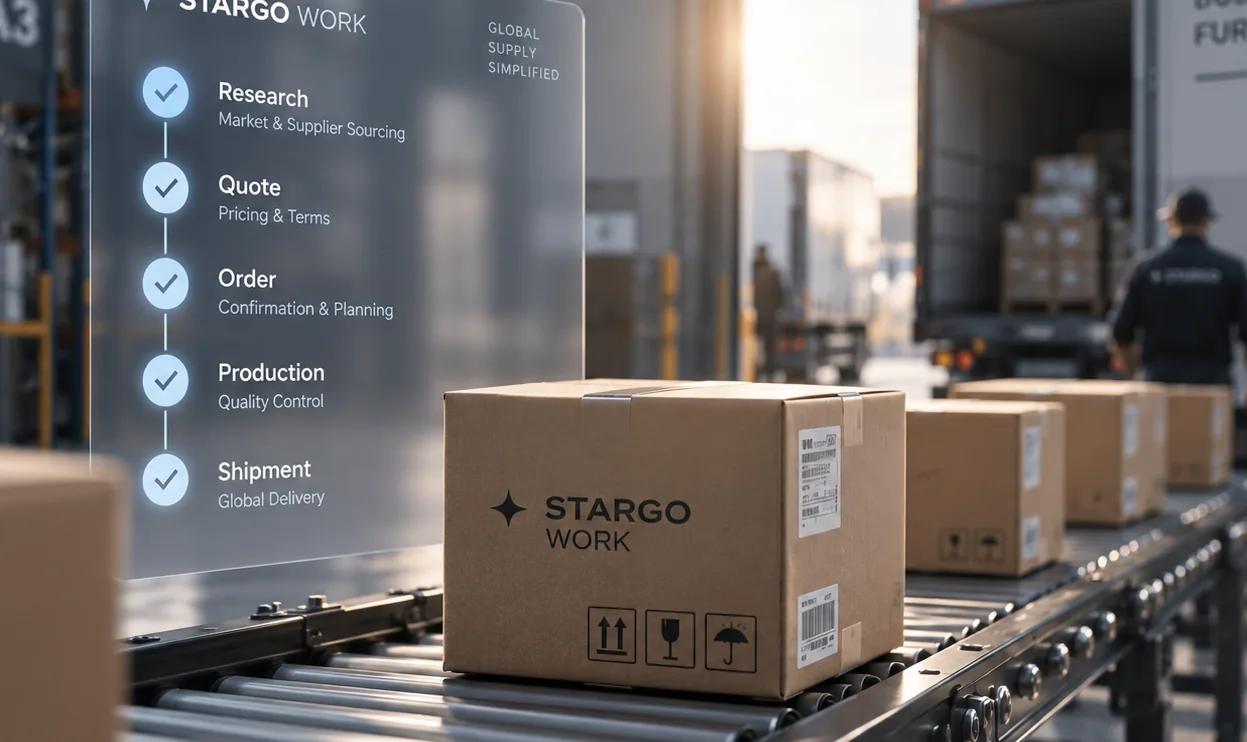 履约一线:仓库传送带上的 STARGO 货箱(AI 概念图)